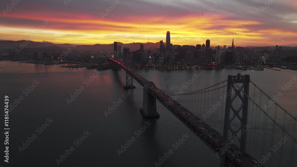 Aerial video of the Oakland Bay Bridge in Oakland California United States. California Aerial video of the Oakland Bay Bridge in Oakland California United States. California