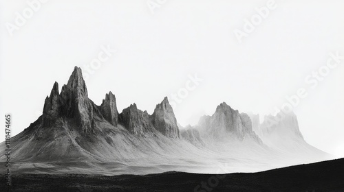 Majestic cliff rising from foggy landscape during early morning hours in a re...
