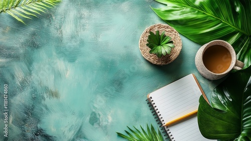 Stylish workspace with greenery, stationery, and tech accessories on marble desk