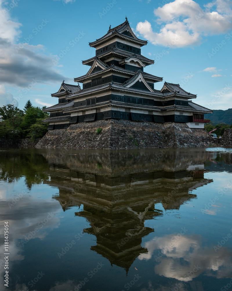 Matsumoto Castle and its reflection in the lake Matsumoto Castle and its reflection in the lake