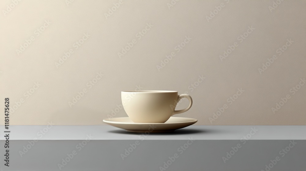 Simple white cup on saucer against a soft pastel background showcasing minimalistic design Simple white cup on saucer against a soft pastel background showcasing minimalistic design