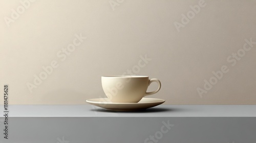 Simple white cup on saucer against a soft pastel background showcasing minima...