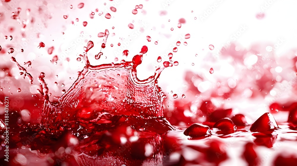 Tropical Growth Ruby, Explosive Pomegranate Juice Splash - Dynamic Abstract Patterns and Vibrant Color Contrast