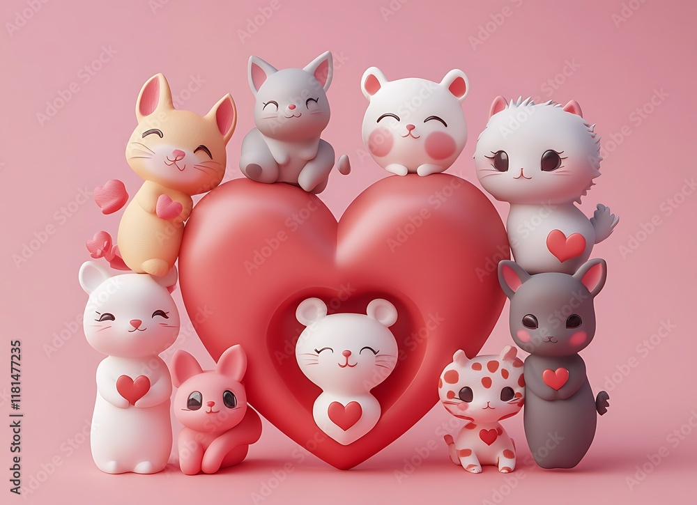 Group of Small Animals with Hearts
Group of Small Animals with Hearts