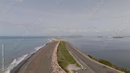 Aerial View Of Kingston Harbor And Palisadoes Road To Port Royal In Summber photo