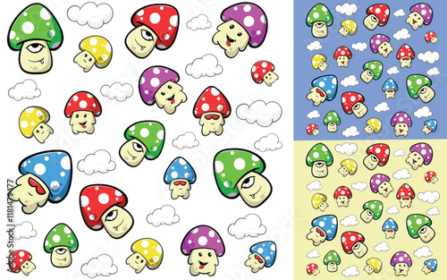 Colorful cartoon mushroom pattern design vector