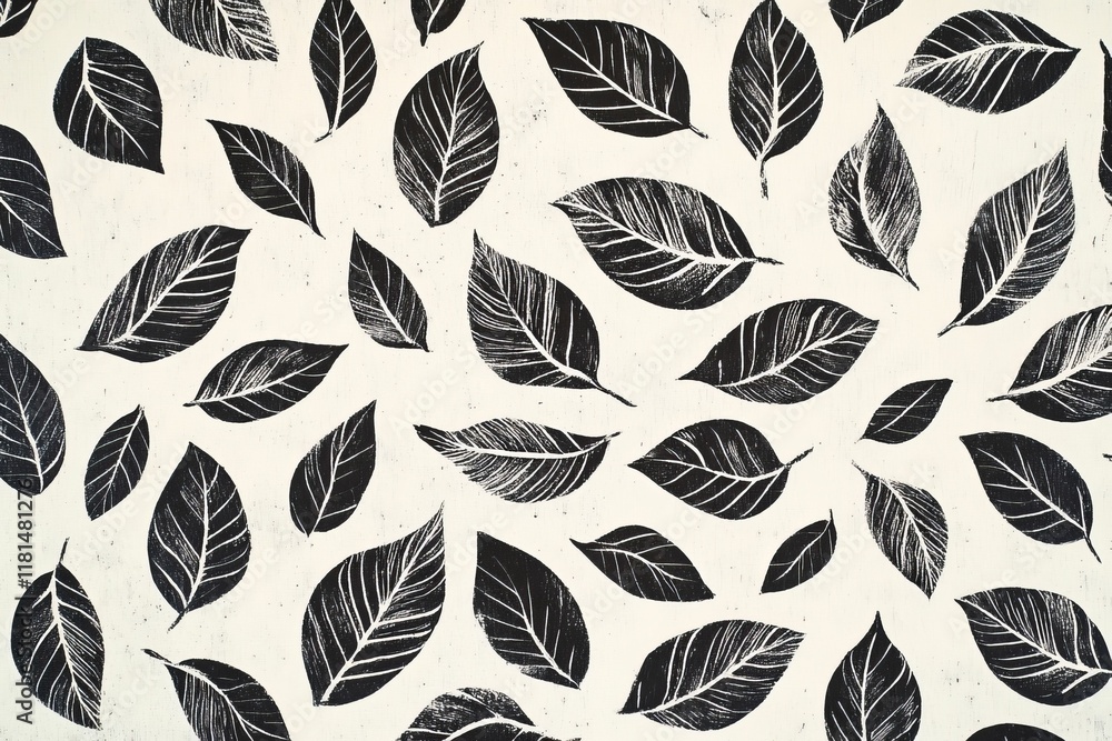 Black leaf prints on off-white background. Black leaf prints on off-white background.