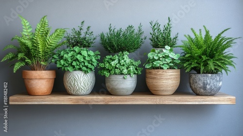 Wallpaper Mural Fresh ferns on a wooden shelf with sunlight casting shadows in a modern room Torontodigital.ca