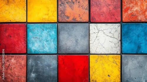 Colorful tiles arranged in a grid pattern displaying various textures and hues