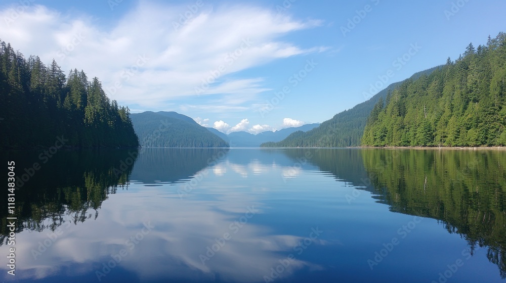 Serene lake reflecting mountains and sky. Serene lake reflecting mountains and sky.