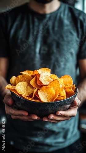 Delicious crispy potato chips served in a bowl, perfect for snacking during g...