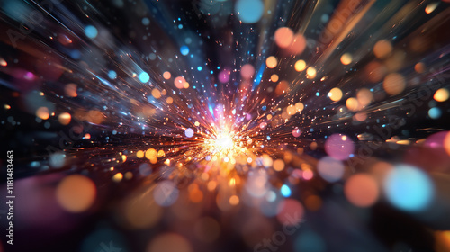 Sparks on colorful bokeh glittery background