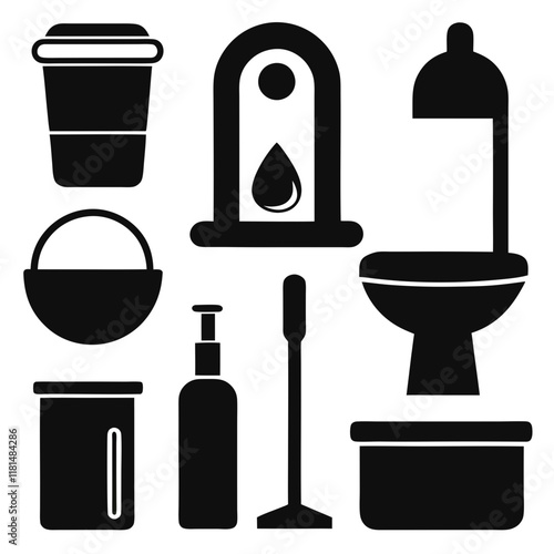 Vector Illustration of Toilet Accessories and Fixtures design 