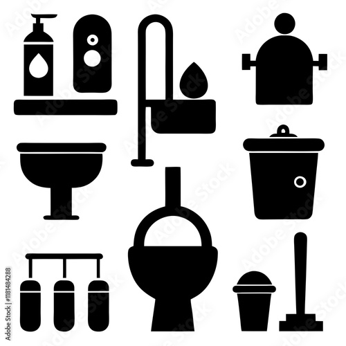 Vector Illustration of Toilet Accessories and Fixtures design 