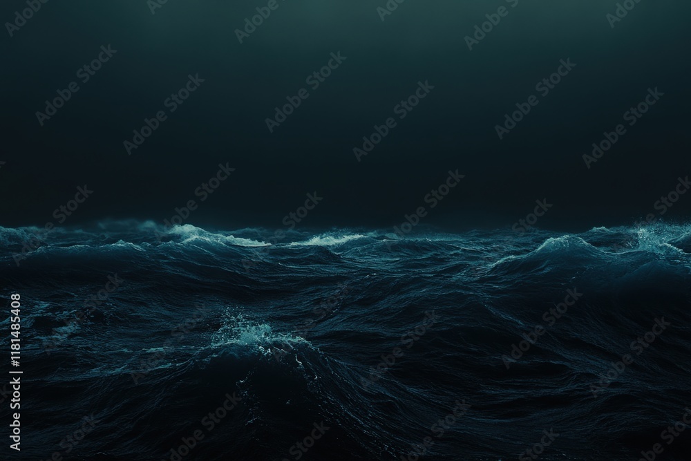 Fototapeta premium A large wave is breaking dramatically in the ocean at night