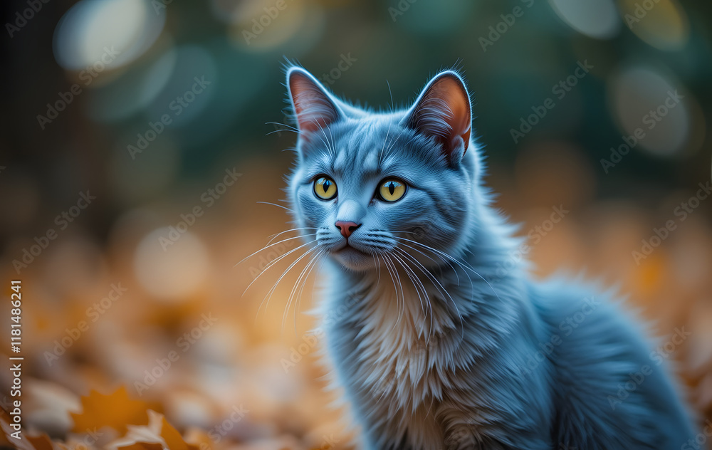 Obraz premium abstract blue cat in bokeh effect environment 