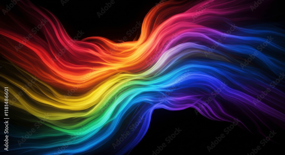 Rainbow Waves of Light: Abstract artwork featuring vibrant, flowing rainbow waves against a black background, creating a dynamic and colorful visual experience. Rainbow Waves of Light: Abstract artwork featuring vibrant, flowing rainbow waves against a black background, creating a dynamic and colorful visual experience.