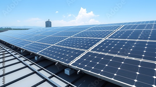 Typical rooftop photovoltaic panel setup on a metal roof with aluminum mounts.