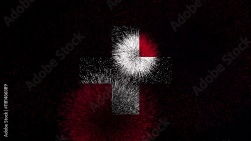 Switzerland flag - Waving flag on celebrating fireworks for national holiday day. Ceremony for patriotic celebration of nation 
