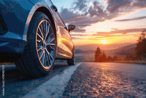 Sunset Drive Adventure Scenic Road Car Photography Serene Landscape Low Angle View