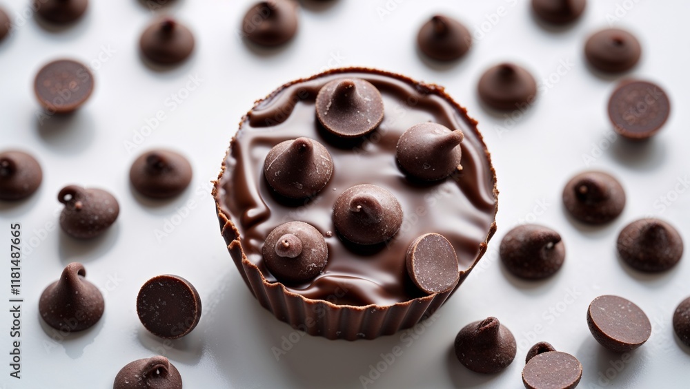 Chocolate Candy with Chocolate Chips on a Smooth Surface, Offering a Decadent and Irresistible Treat for Sweet Lovers Chocolate Candy with Chocolate Chips on a Smooth Surface, Offering a Decadent and Irresistible Treat for Sweet Lovers