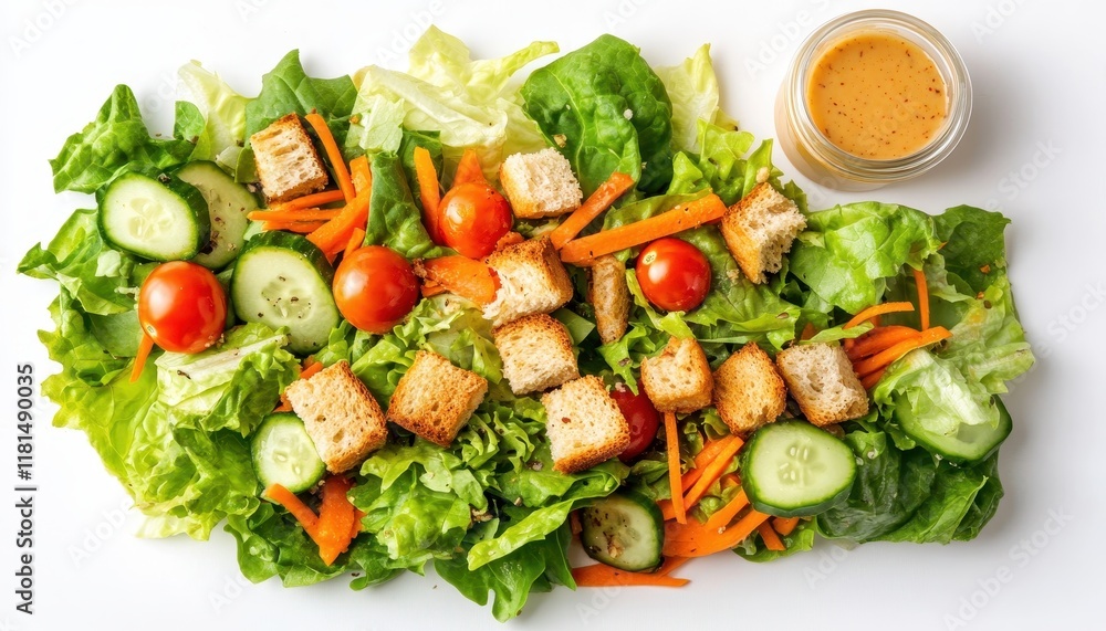 Delicious Garden Salad with Croutons and Creamy Dressing A Vibrant and Healthy Meal. Delicious Garden Salad with Croutons and Creamy Dressing A Vibrant and Healthy Meal.