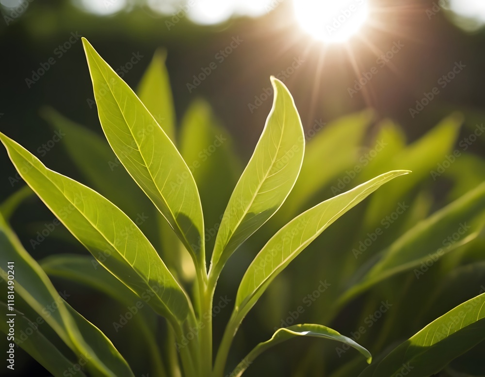 Obraz premium green fresh small growing leaves in sunlight in the morning growth nature concept