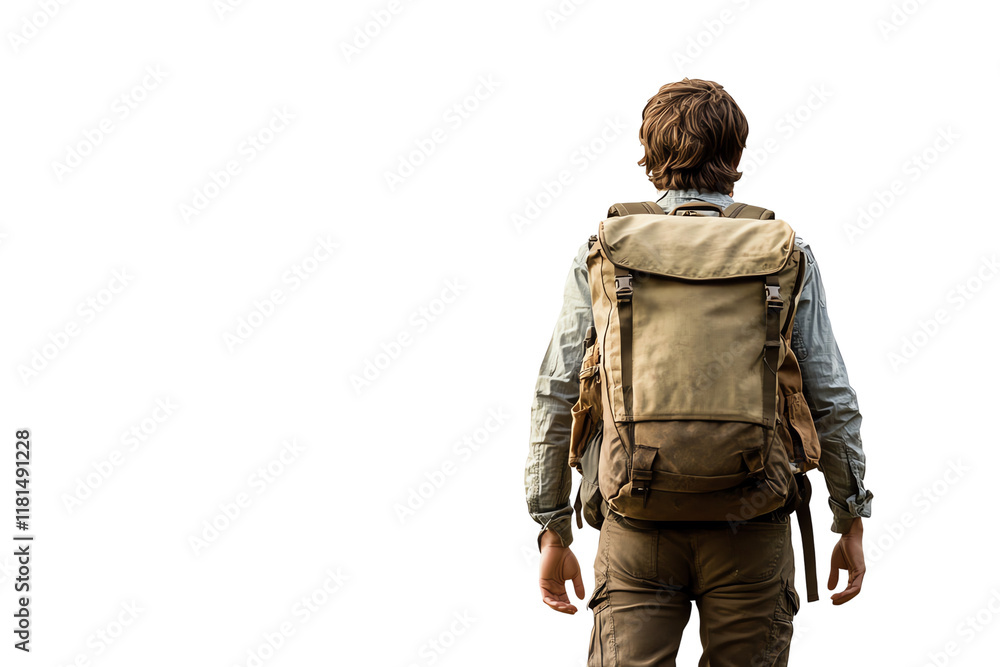 A traveler with a backpack, silhouetted against a plain background, ready for adventure and exploration in the great outdoors. A traveler with a backpack, silhouetted against a plain background, ready for adventure and exploration in the great outdoors.