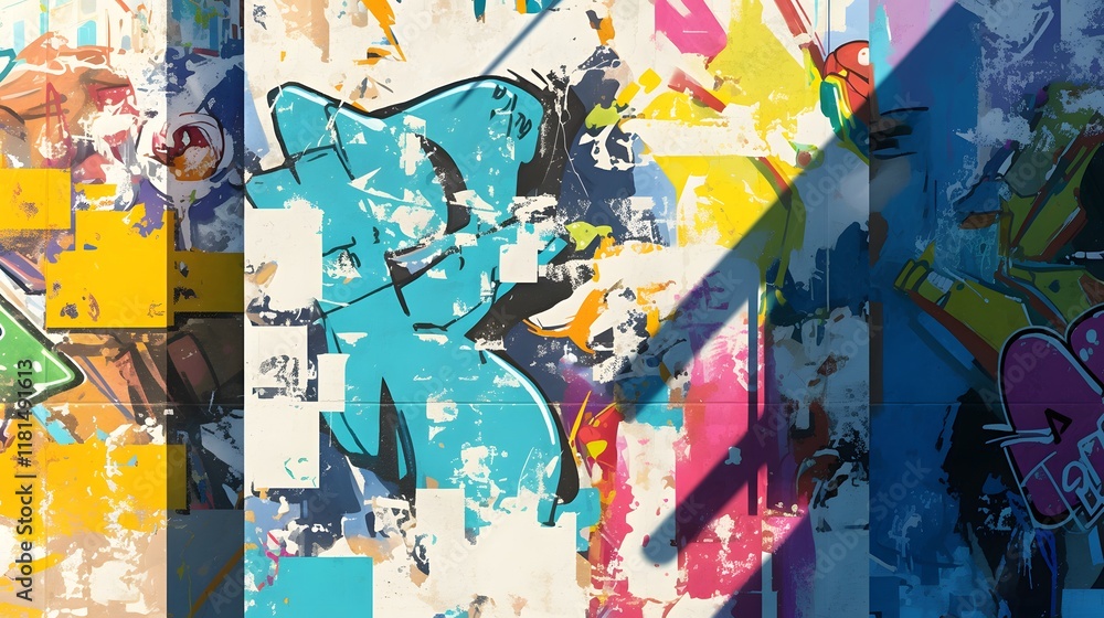 Fototapeta premium Urban graffiti backdrop featuring vibrant colors, showcasing street art and cultural expression