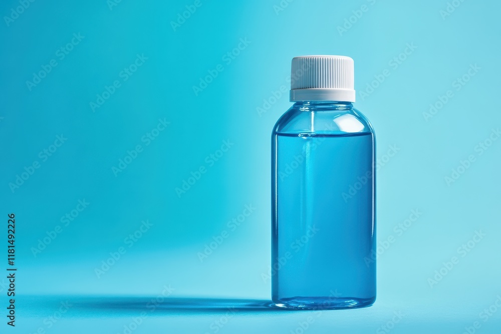 Capped Blue Bottle on Plain Background with Studio Lighting Capped Blue Bottle on Plain Background with Studio Lighting