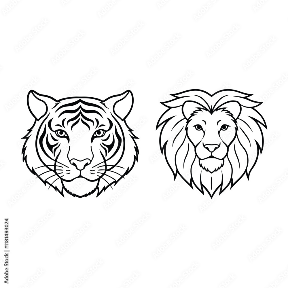 Obraz premium Set of animal heads line art illustrations
