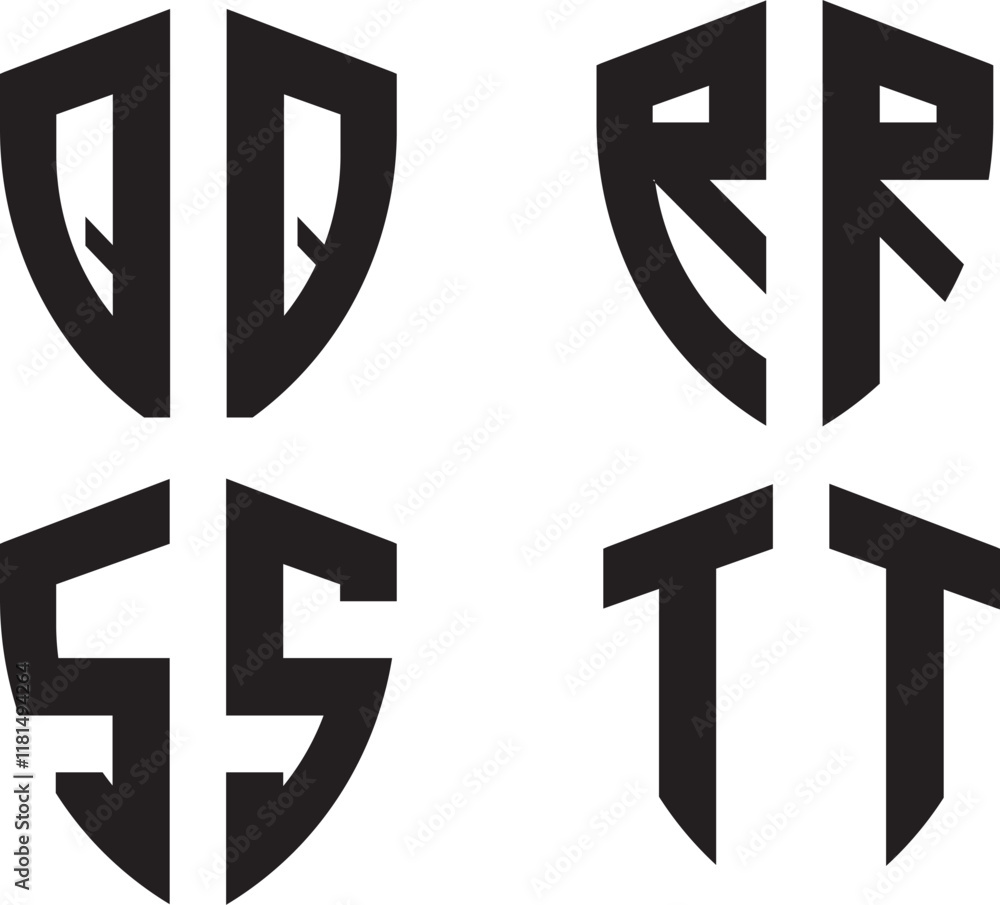 Initial Q,R,S,T monogram letter shield shape logo design template Initial Q,R,S,T monogram letter shield shape logo design template
