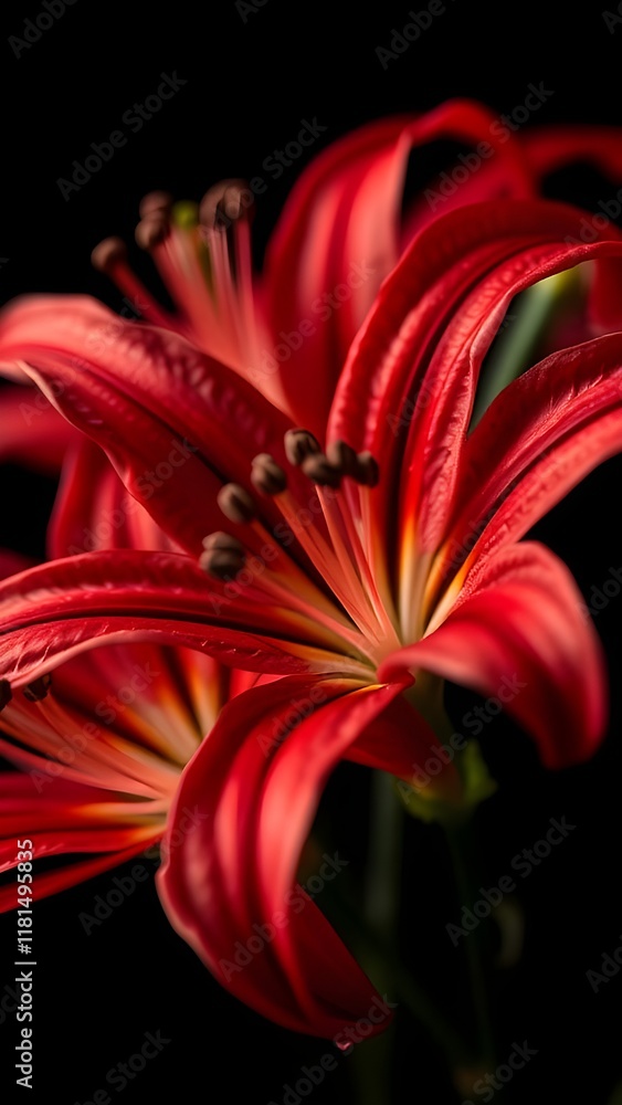 Obraz premium Isolate Red Lily Flower On Black Background