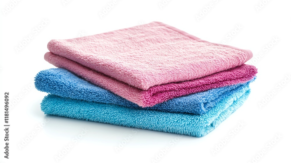 Stacked colorful towels on white isolate background. Stacked colorful towels on white isolate background.