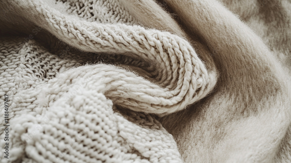 Soft beige wool fabric. Cosy and calming bohemian aesthetic background. Soft beige wool fabric. Cosy and calming bohemian aesthetic background.