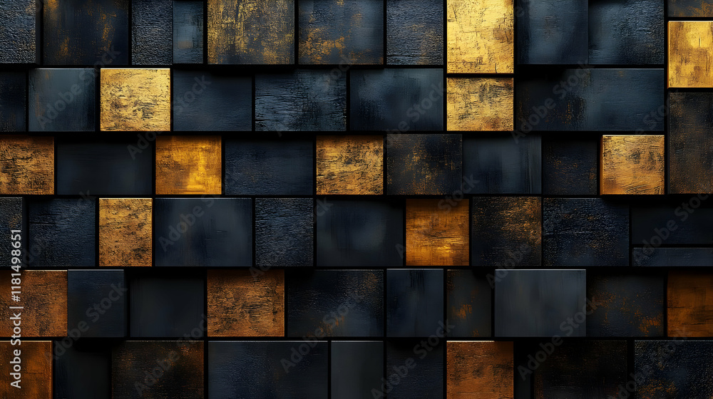 Black & Gold Square Tiles: A Textured Wall Black & Gold Square Tiles: A Textured Wall
