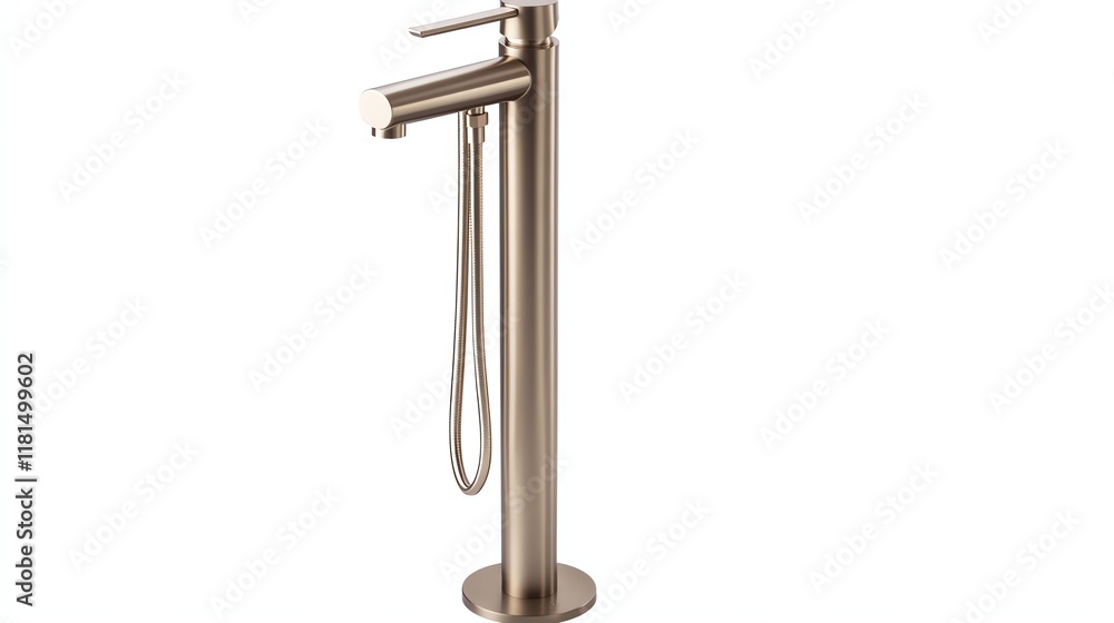 Sleek modern floor-mounted faucet with elegant design, isolated on white background. Sleek modern floor-mounted faucet with elegant design, isolated on white background.