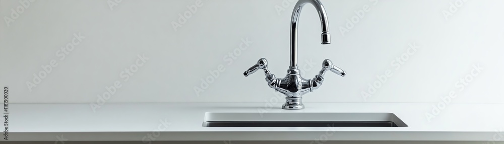Stylish kitchen faucet on a minimalist sink with a modern design. Stylish kitchen faucet on a minimalist sink with a modern design.