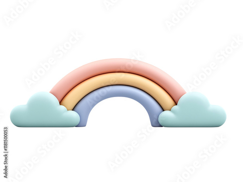 3d cute rainbow with clouds isolated on transparent backround or white background, png rainbow cutout