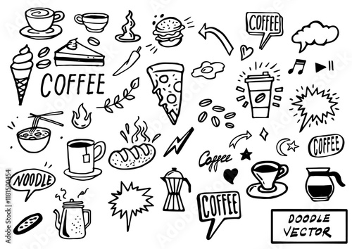 Food, coffee, cafe hand drawn vector doodle board
