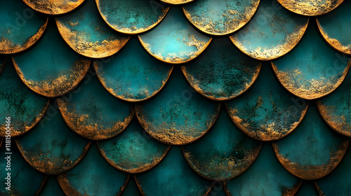 Wallpaper Mural Teal & Gold Scale Pattern: Luxurious Texture Torontodigital.ca