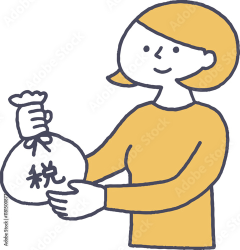 税金を納める若い女性単色