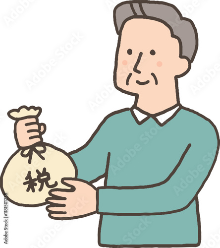 税金を納めるシニア男性