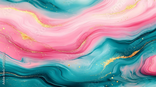 Wallpaper Mural Pink & Teal Abstract Art with Gold Torontodigital.ca