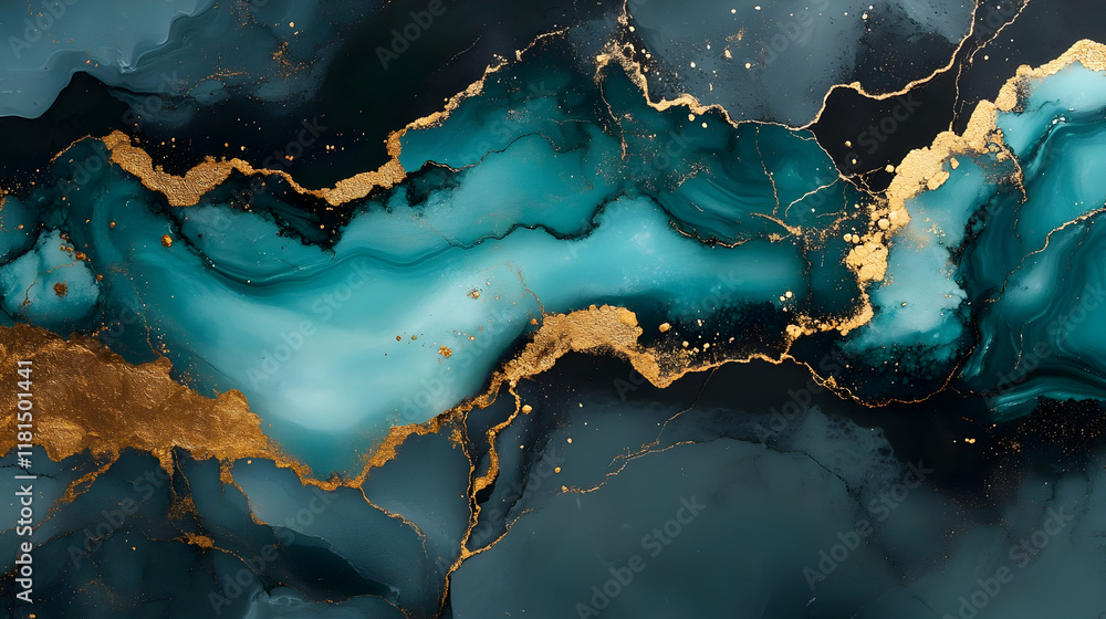 Teal and Gold Abstract Flow Art Teal and Gold Abstract Flow Art