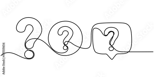 QNA vector icon set black filled and outlined style, continuous one line drawing, Help and Support Line Icon, Outline Vector Symbol Illustration, Question and Answer Chat Bubble Icon, Question colored