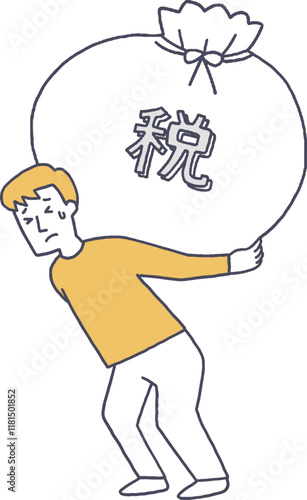 重い税金に苦しむ男性単色