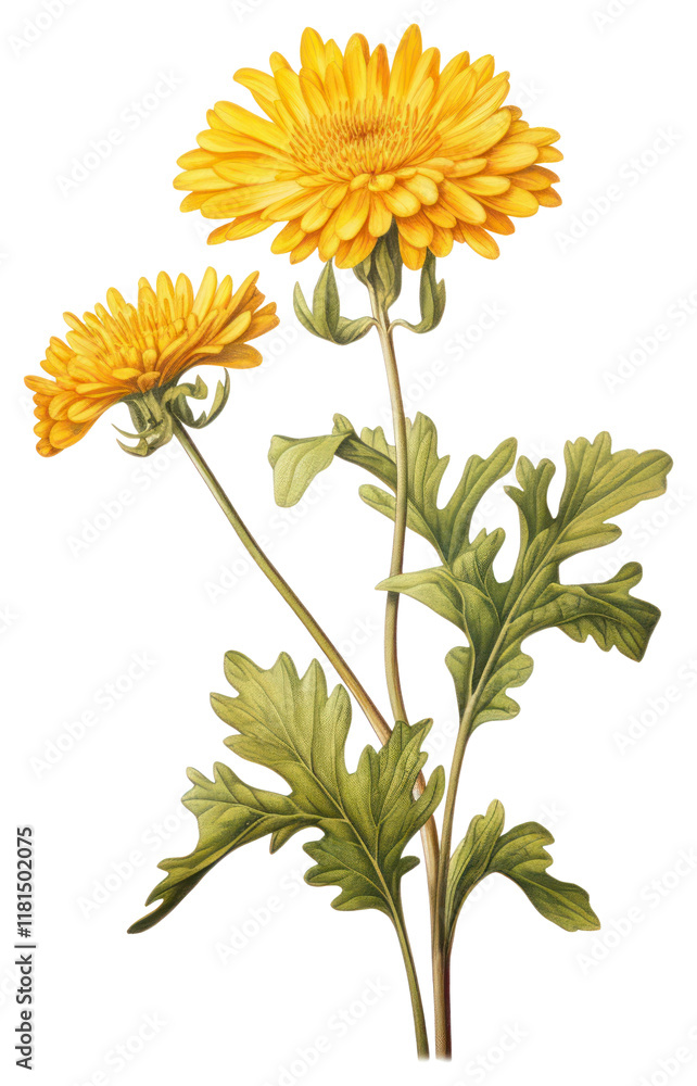 Fototapeta premium PNG Yellow Chrysanthemum branch chrysanthemum illustration botanical.