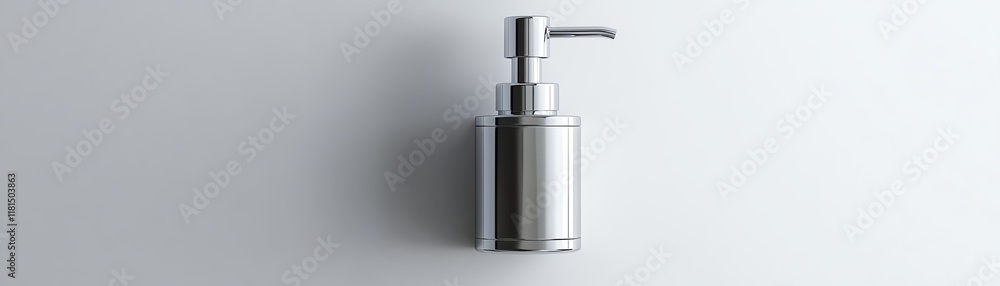 Metal soap dispenser on a gray wall, modern minimalist design. Metal soap dispenser on a gray wall, modern minimalist design.