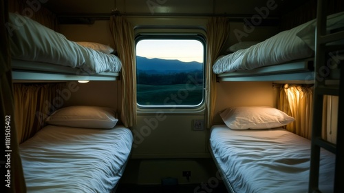 The interior of sleeper train compartment